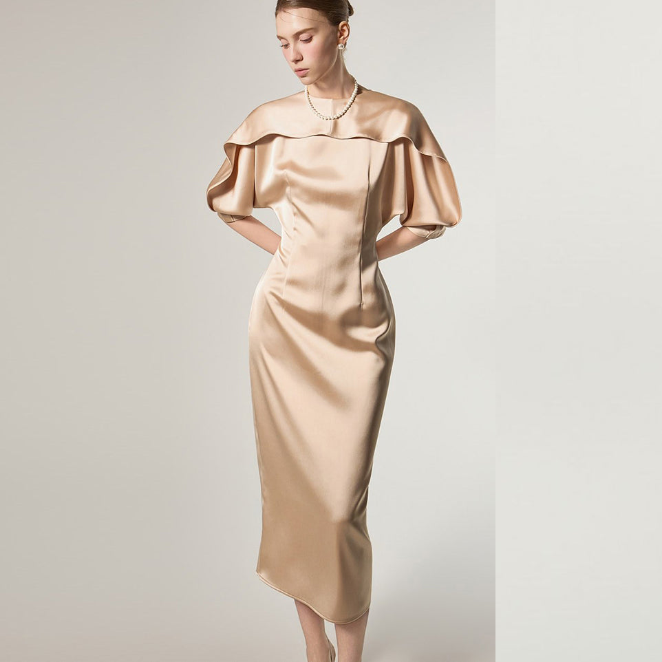 D9594 ケープスリムドレス