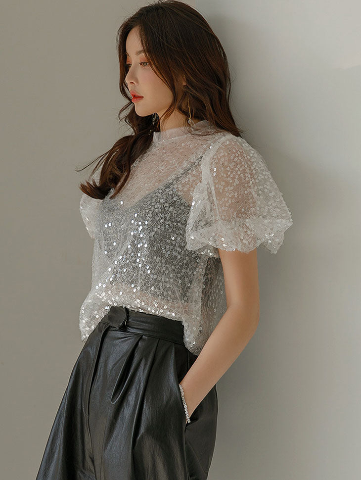 E2676 Spangle Sheer Top