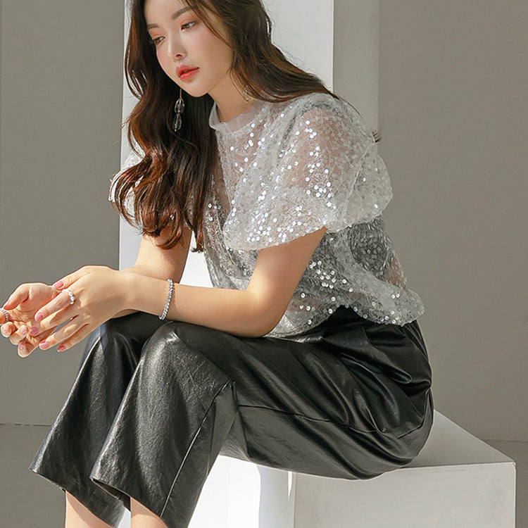 E2676 亮片透视上衣
