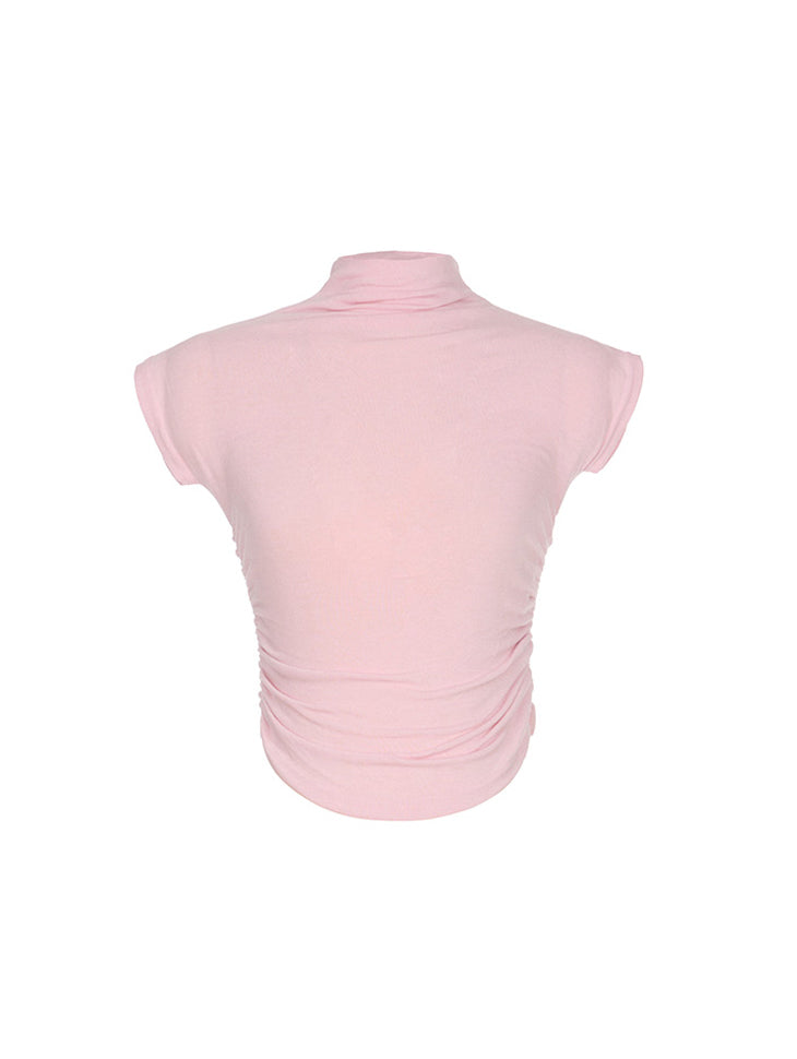 E3545 Mock Neck Shirring Top