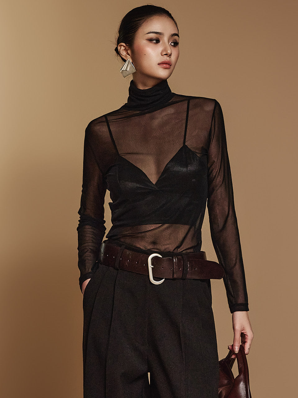 E3546 Sheer Turtleneck Top