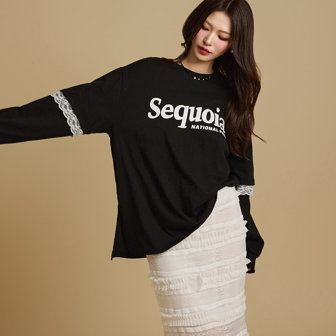 E3713 Text Lace T-Shirt