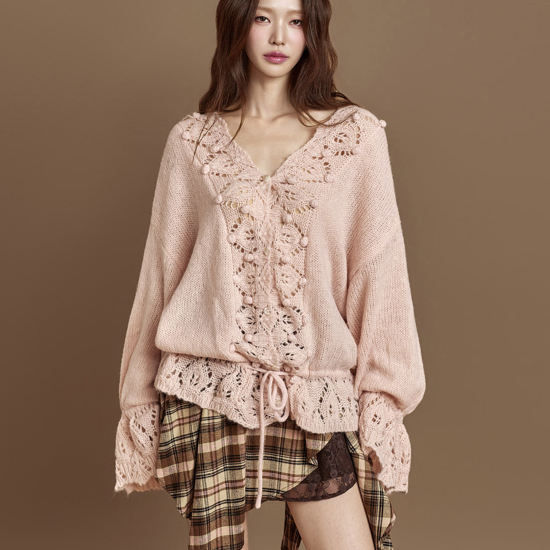 J2875 Eyelet Knit Cardigan