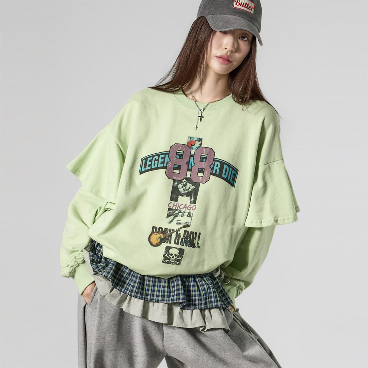 E4132 Ruffle Layered Top