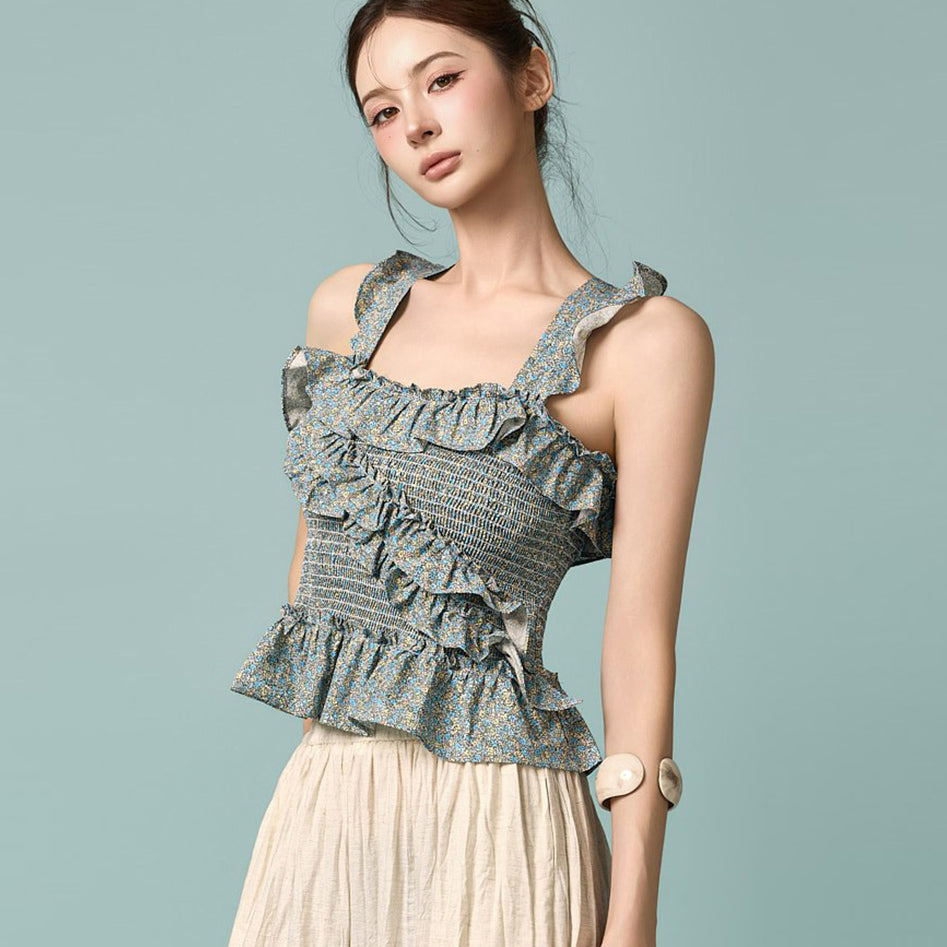 E4328 Floral Smoke FrillTop