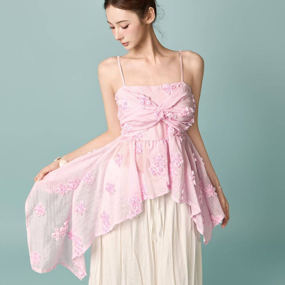 E4333 Flower Peplum Sleeveless Top