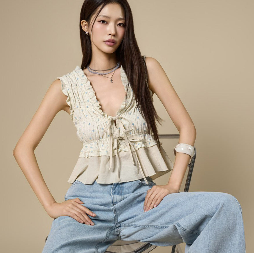E4363 Ribbon Shirred Top