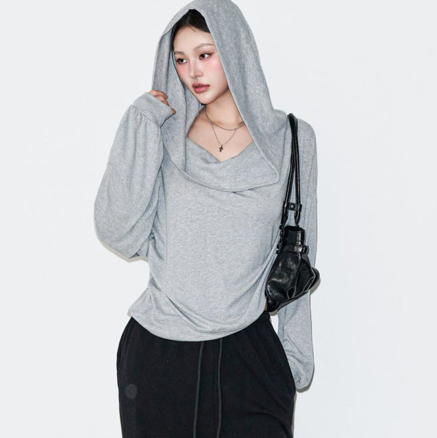 E4375 Off-Shoulder Hooded Top
