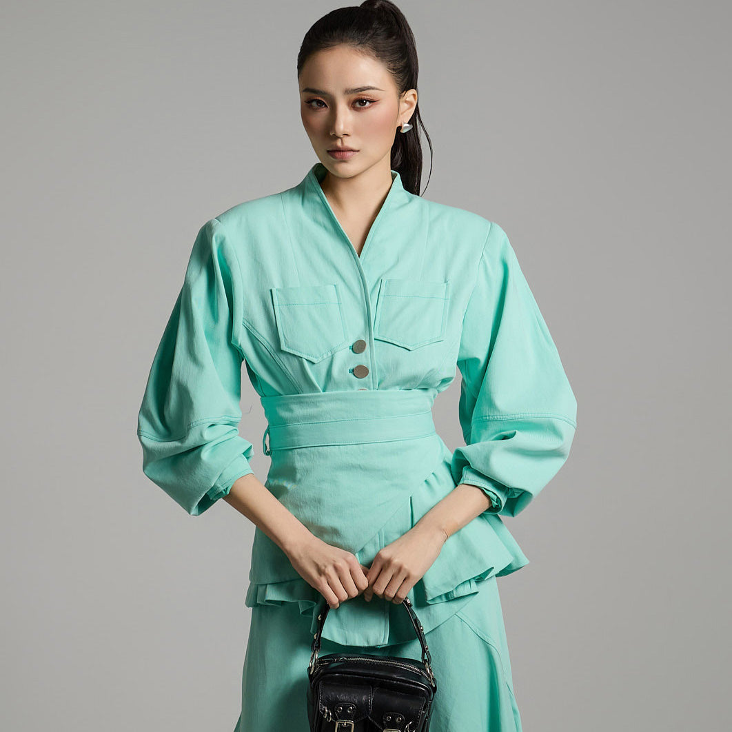 J2686 Balloon Sleeve Jacket with Belt