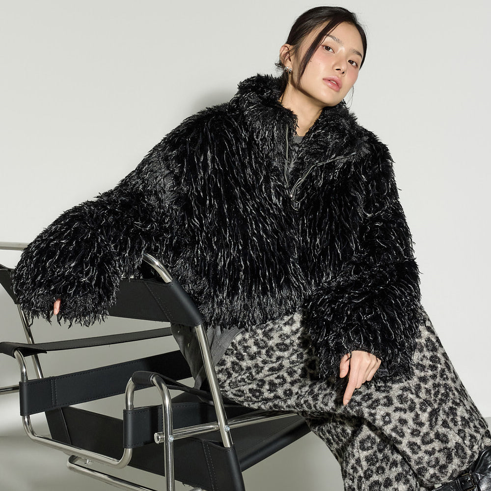 J3052 Fur Zip-Up Short Jacket