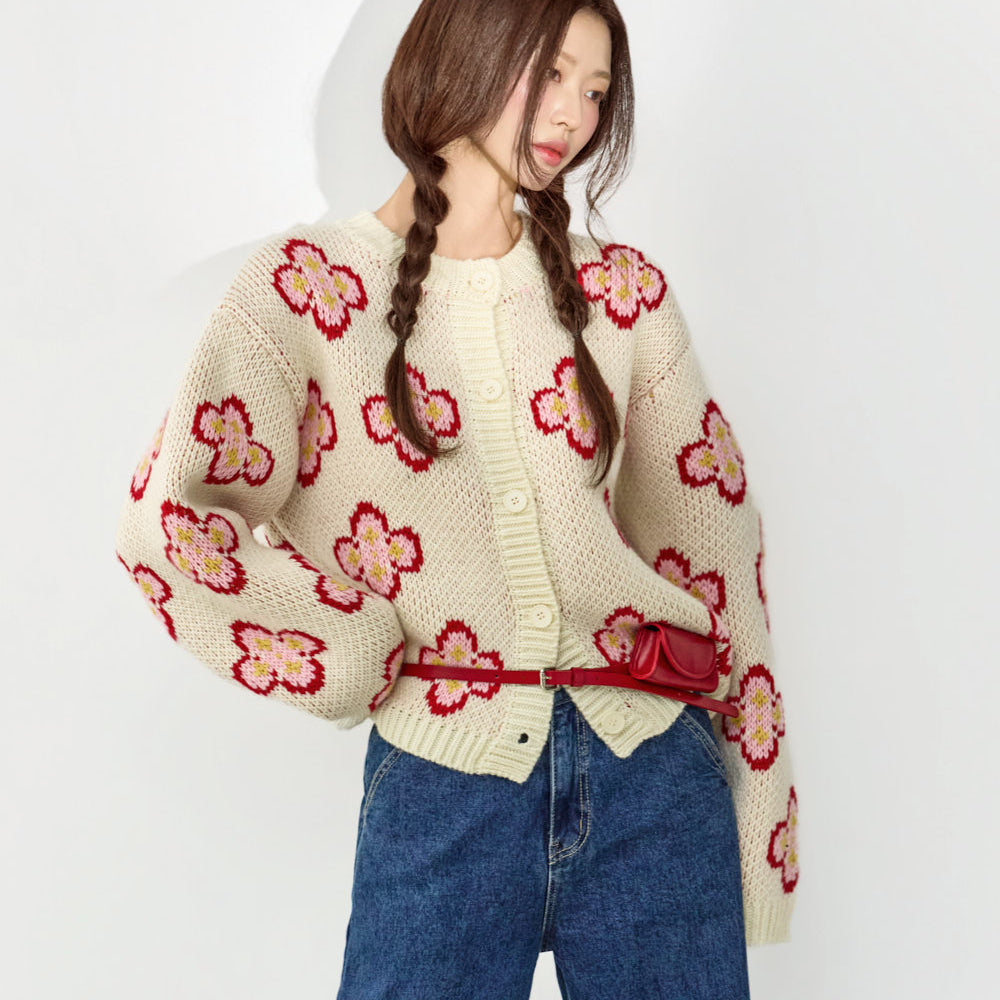 J3087 Solid Flower Cardigan