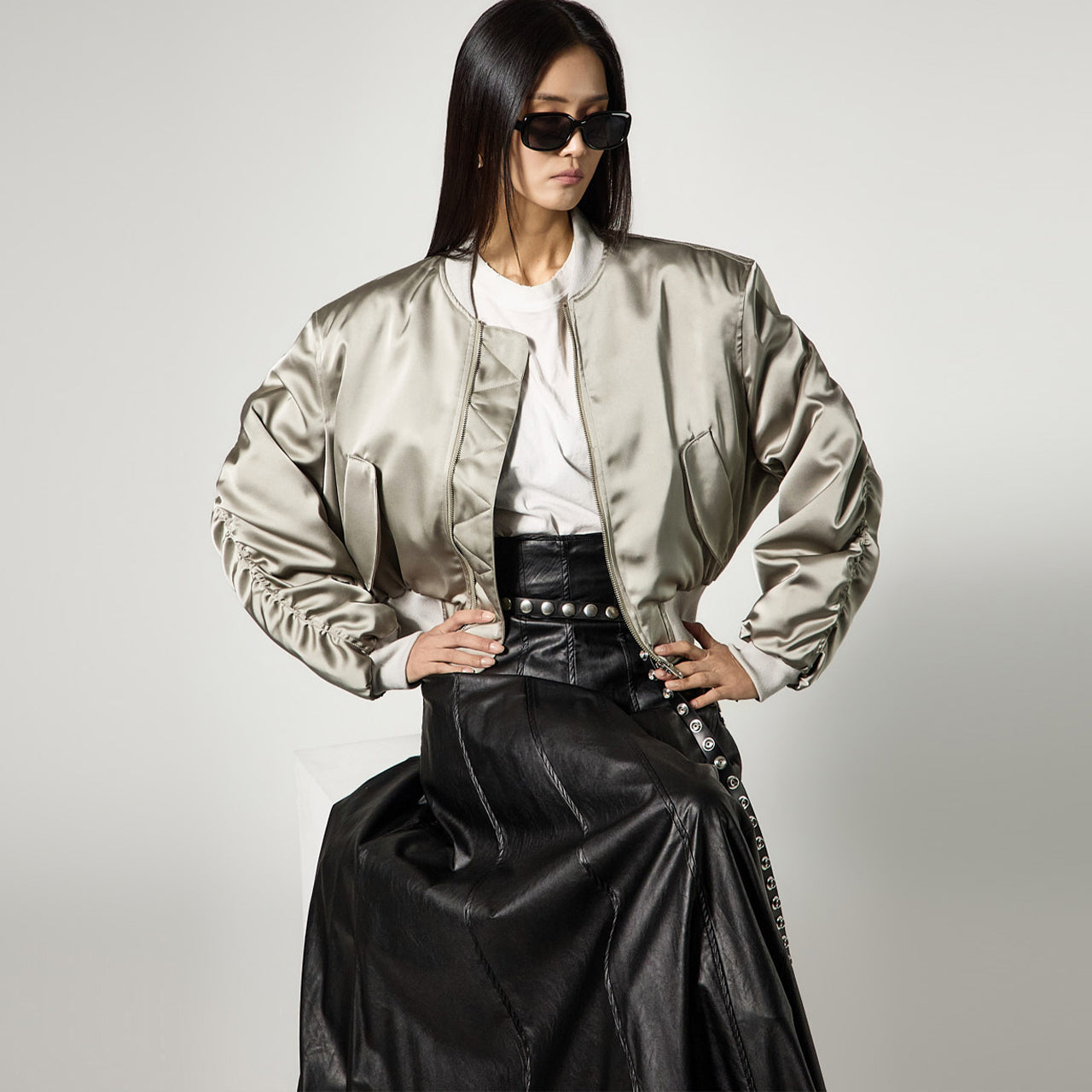 J3133 Satin Bomber Jacket