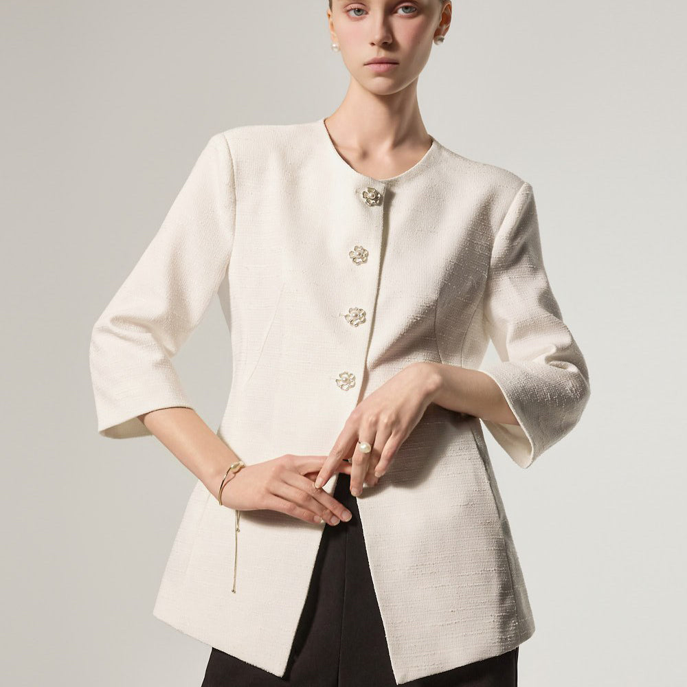 J3177 Collarless Tweed Jacket