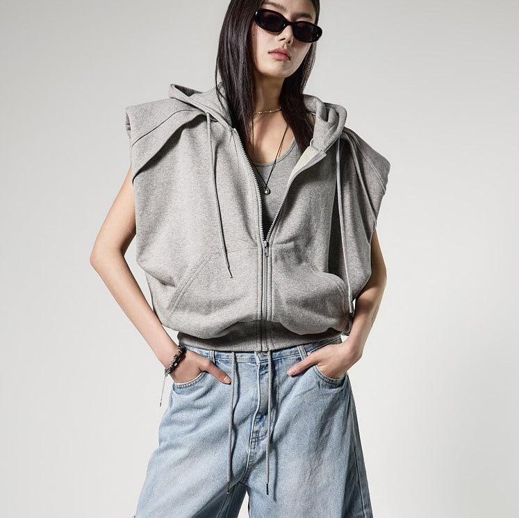 J3194 Sleeveless Zip-Up Hoodie