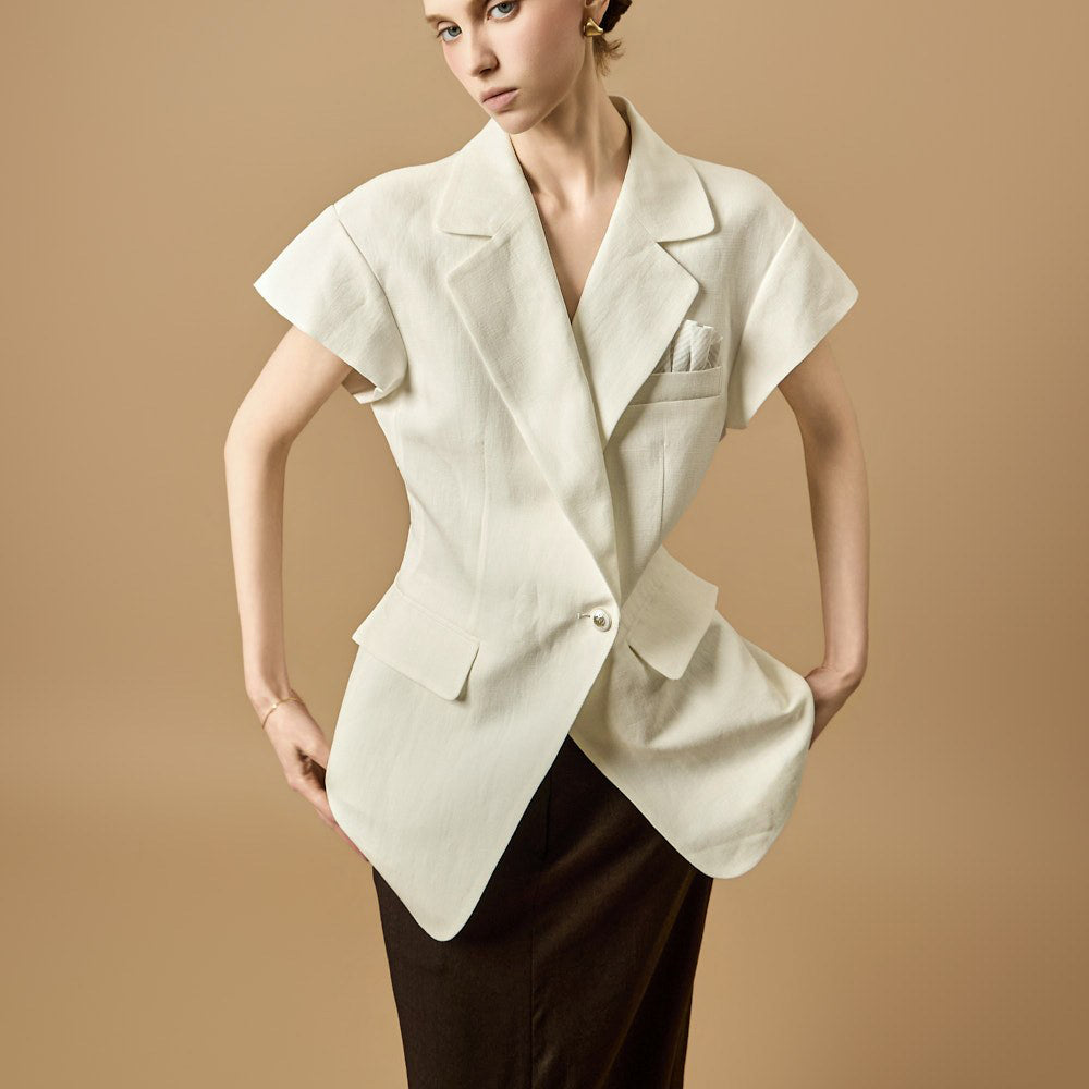 J3212 Linen Cap Sleeve Jacket