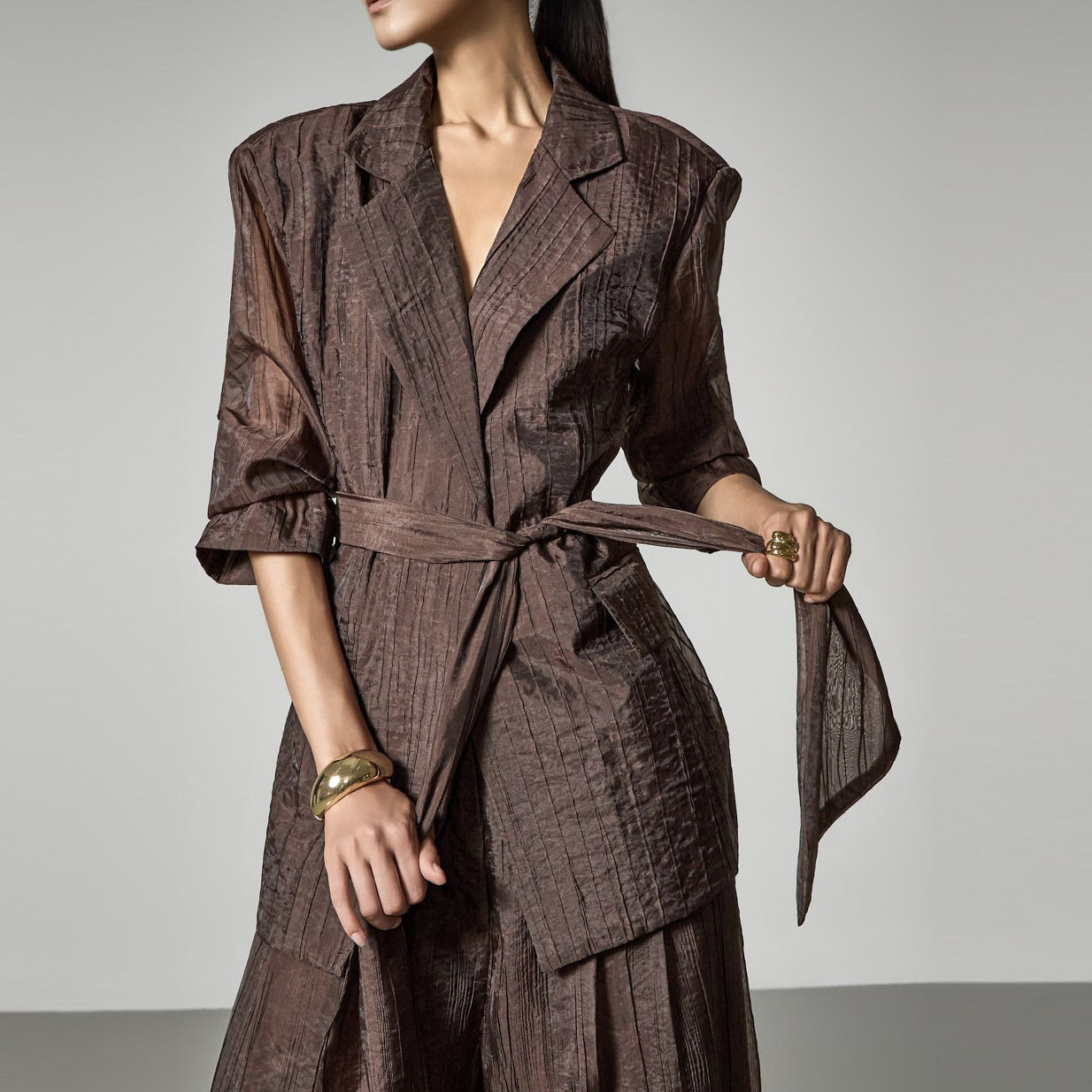 J3217 Sheer Belted Jacket