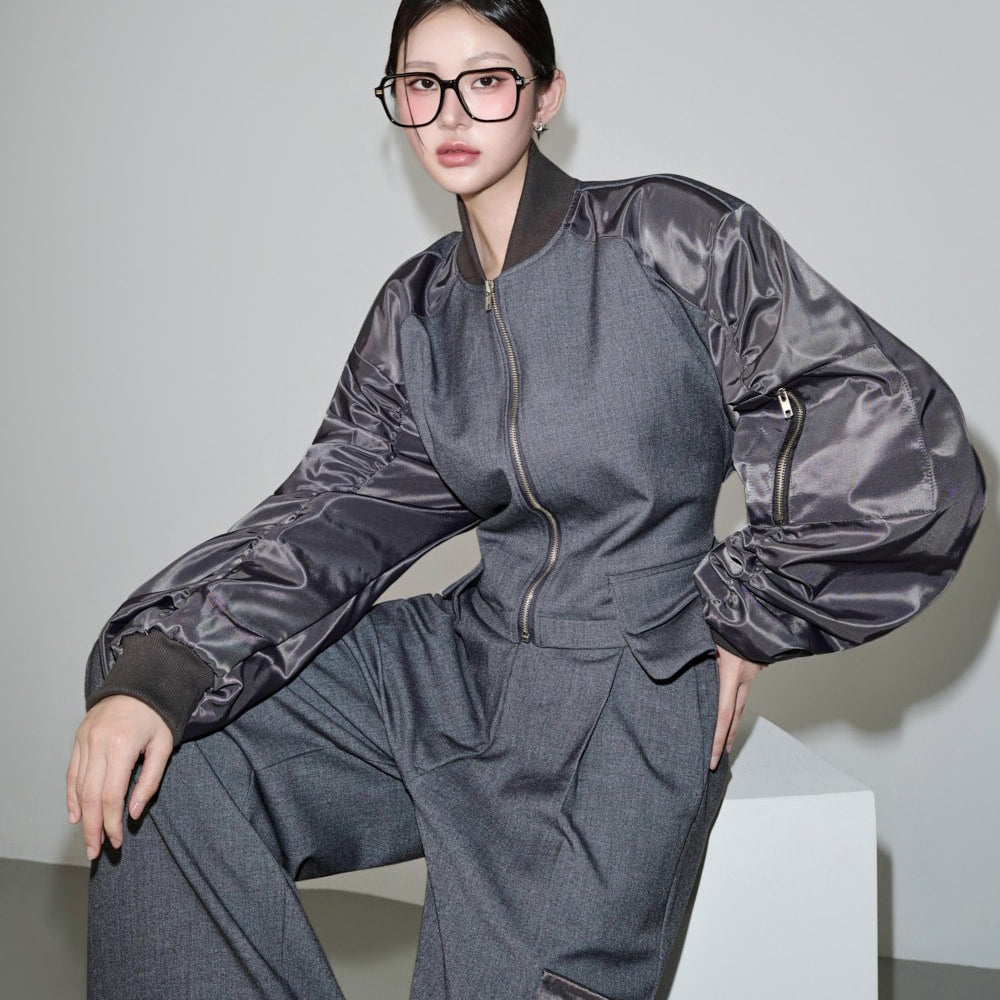 J3257 Satin Sleeve Blouson Jumper