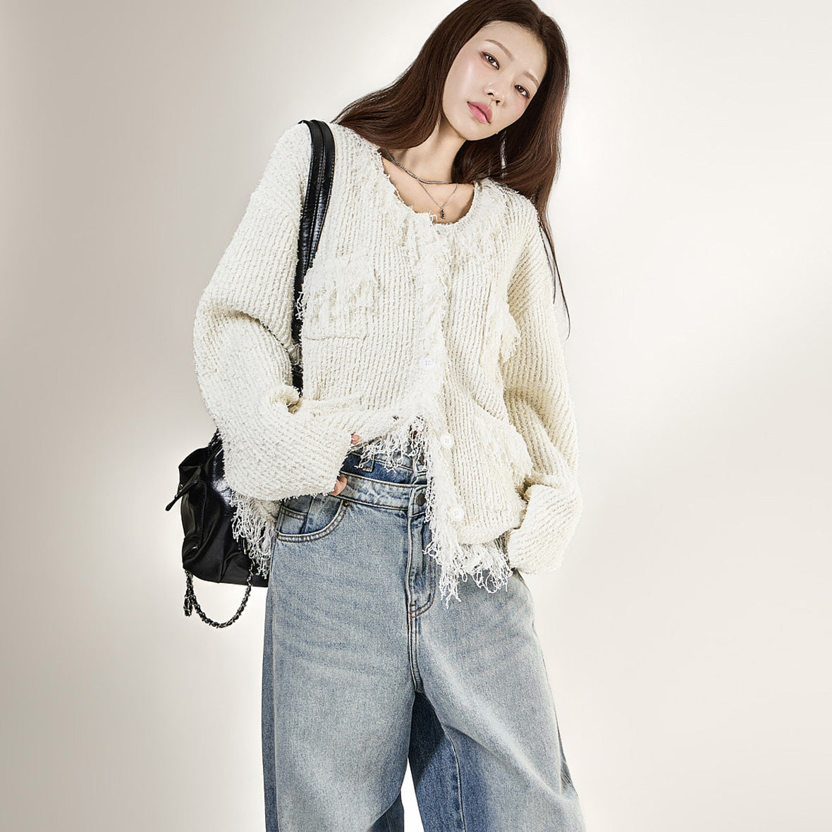 J3299 Damaged Fringe Cardigan