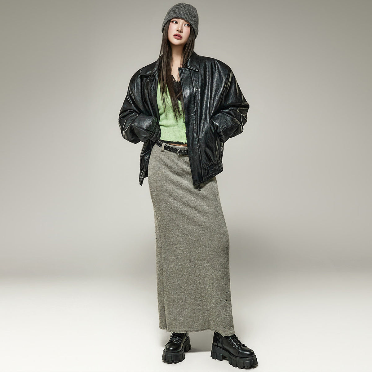 J3324 Leather Zip-Up Jumper