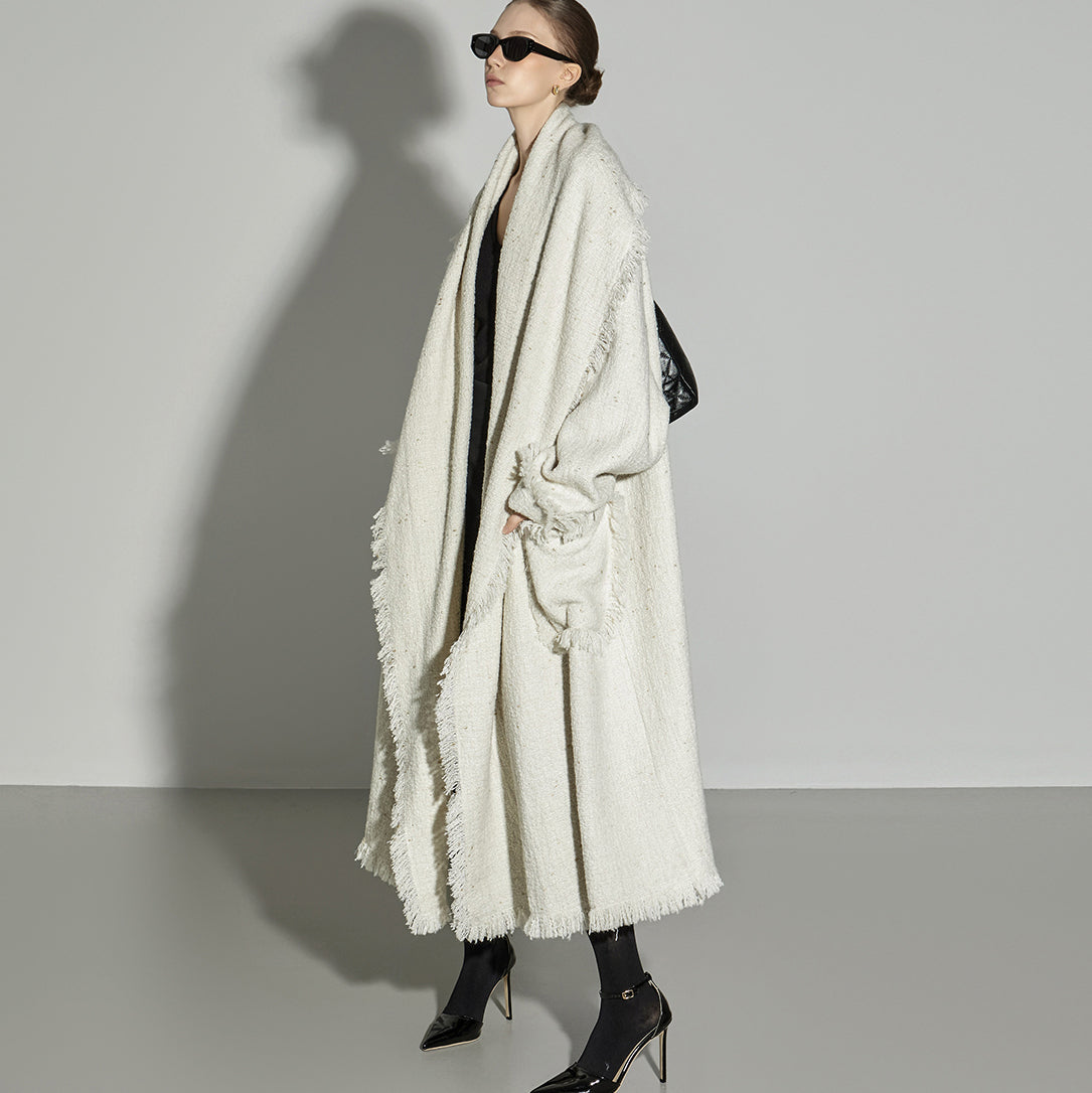 J9293 Fringe Wool Coat With Belt