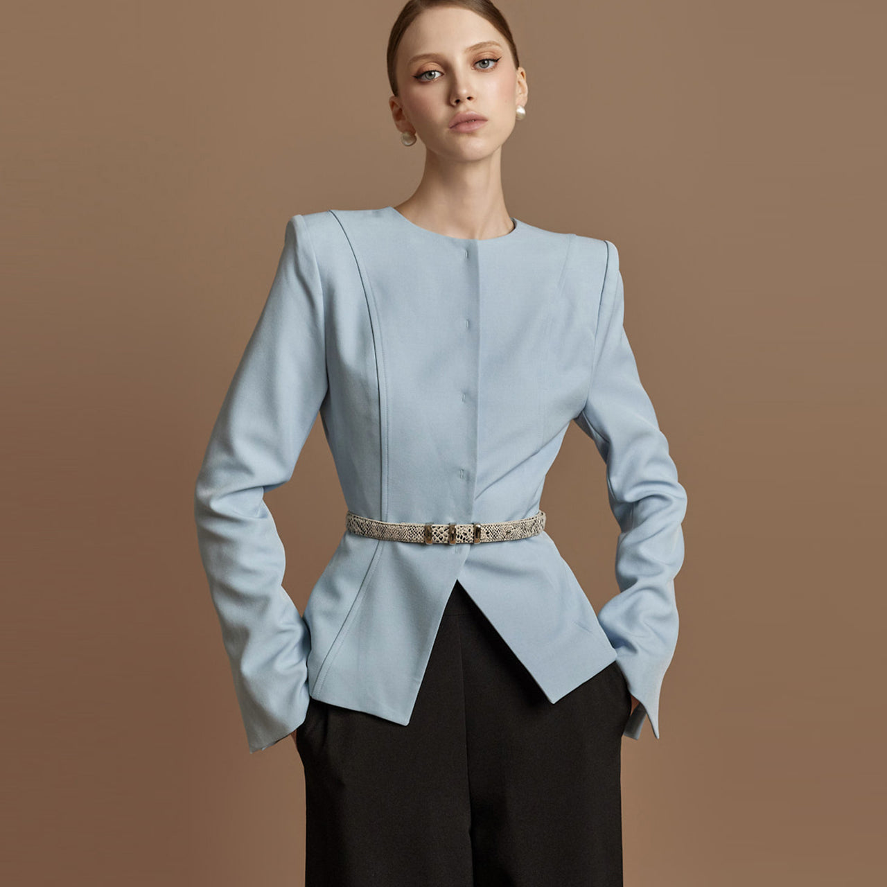 J9310 无领夹克（带腰带） 