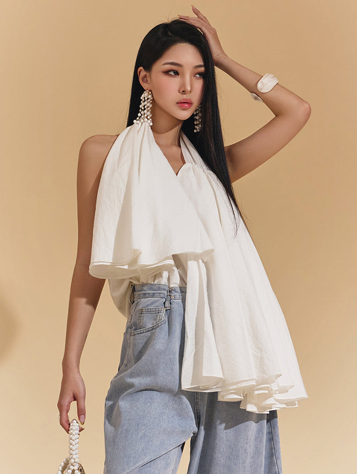 B9085 Scarf Halter Neck Blouse