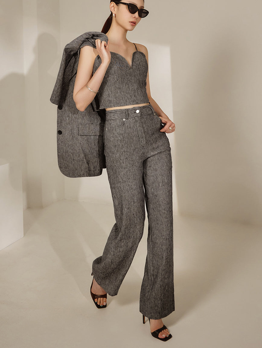 P2877 Linen Denim Straight Slacks