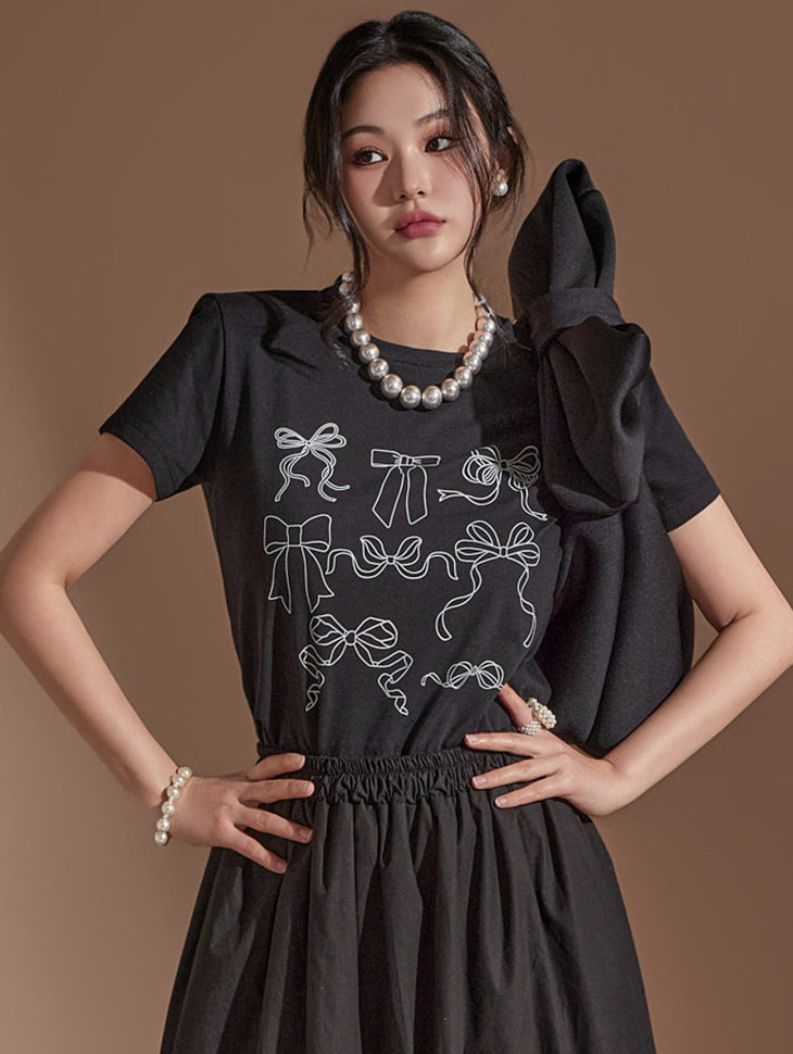 E3319 Ribbon Printed T-Shirt