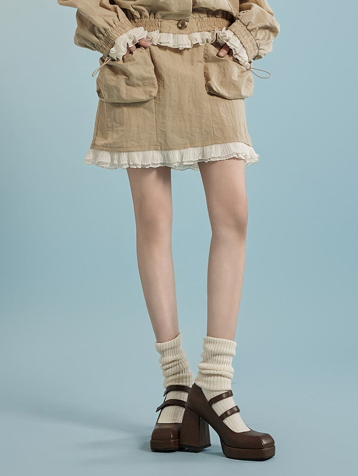 SK2683 Shirring Pocket Lace Mini Skirt