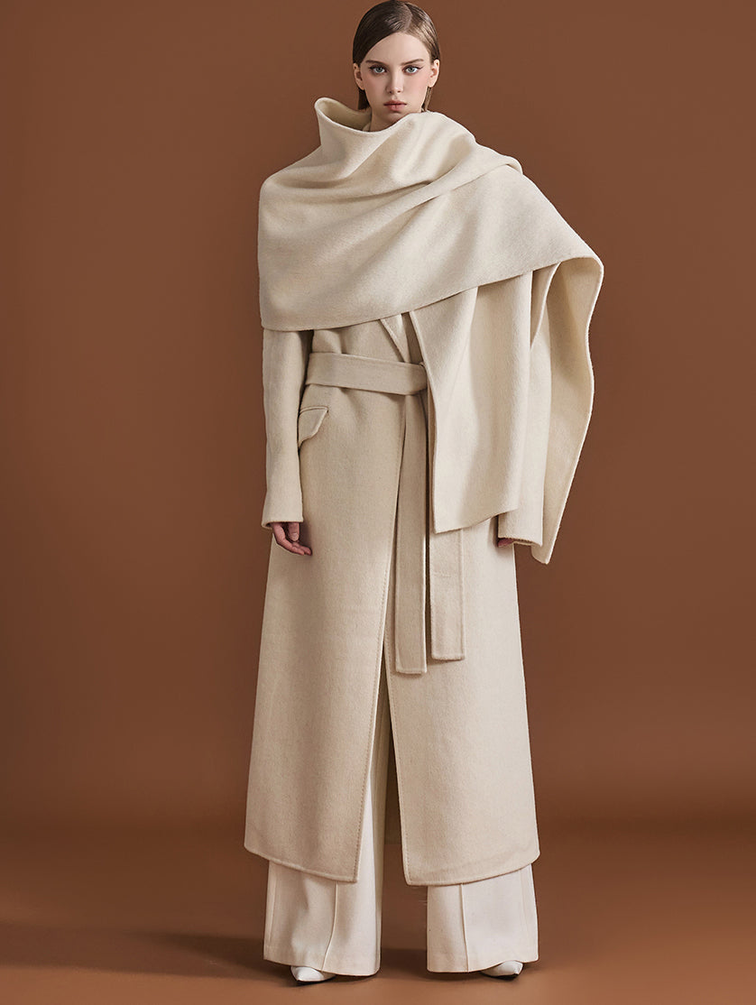 J9273 Tailored Long Coat With Belt and Muffler