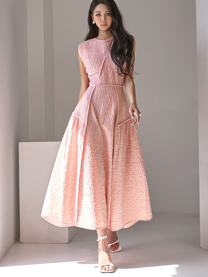 D4667 Crinkle Flare Midi Dress