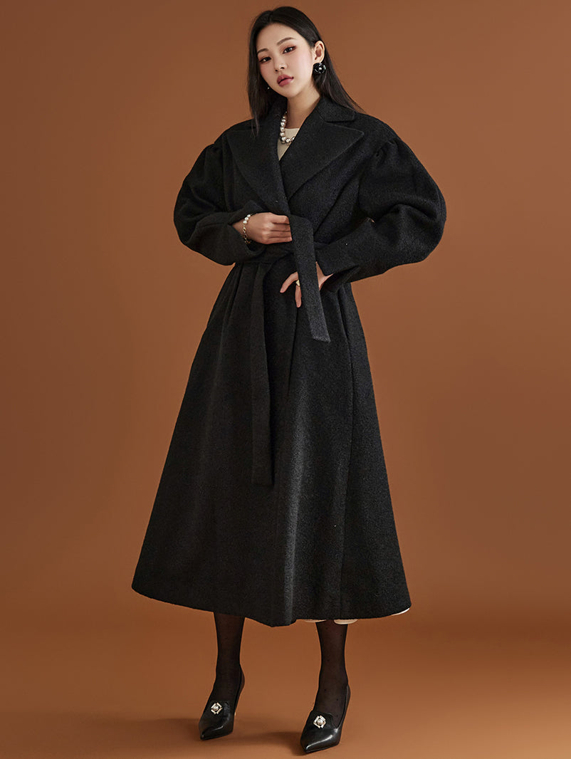 J2057 Wool A-Line Coat With Belt