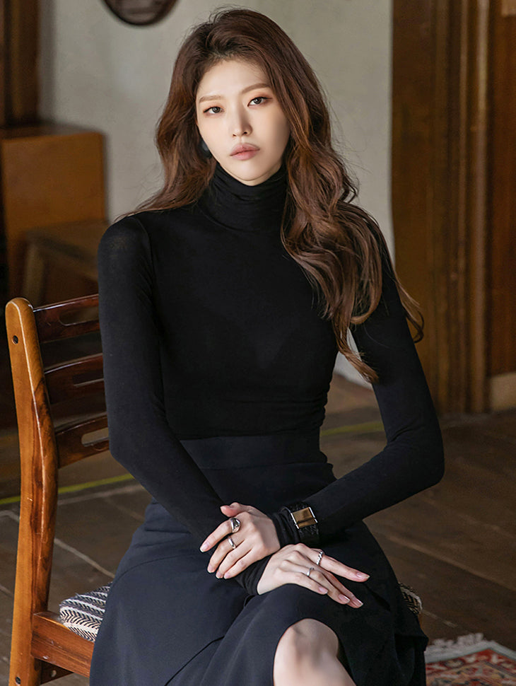 E2541 See-through Slim Turtleneck Top