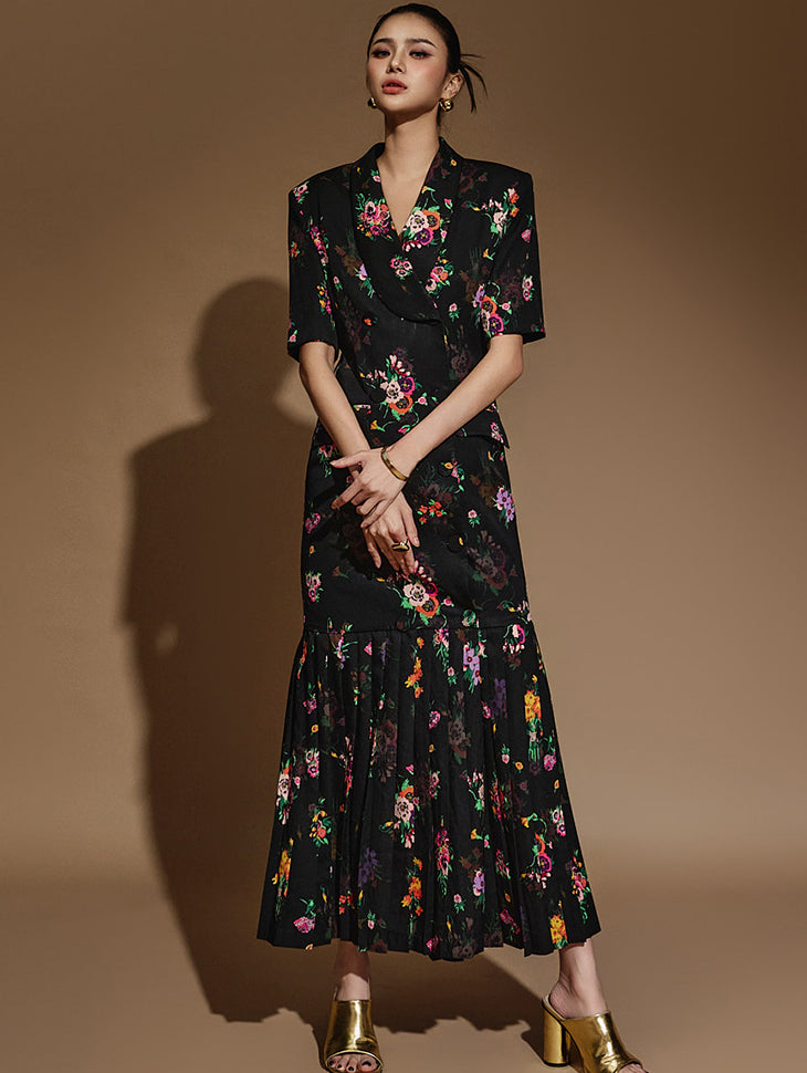 D9503 Flower Pleated Dress