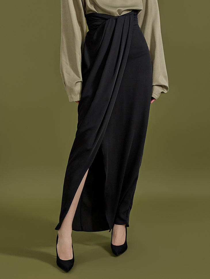 SK9103 High Waist Shirring Drape Maxi Skirt