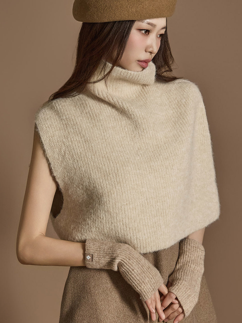 E3607 Turtleneck Shawl Wool Knit