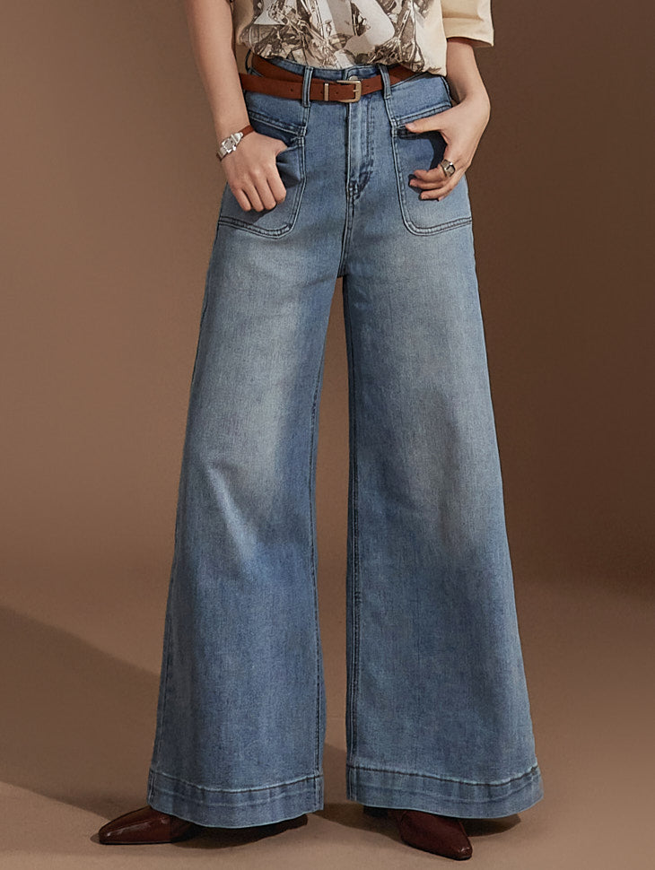 PJ496 High Waist Wide Jeans(Belt set)