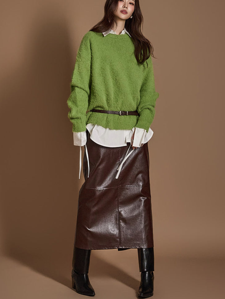 SK2829 Pintuck Leather Skirt