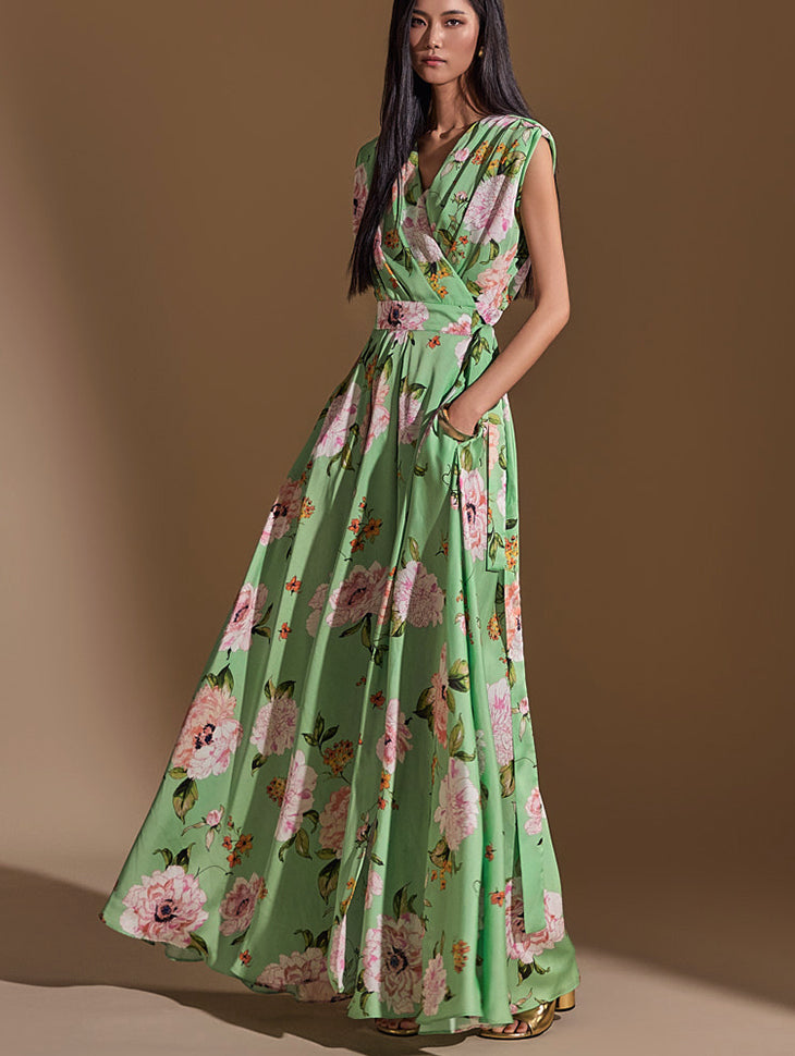13149 Pink Embroidered Wrap Dress