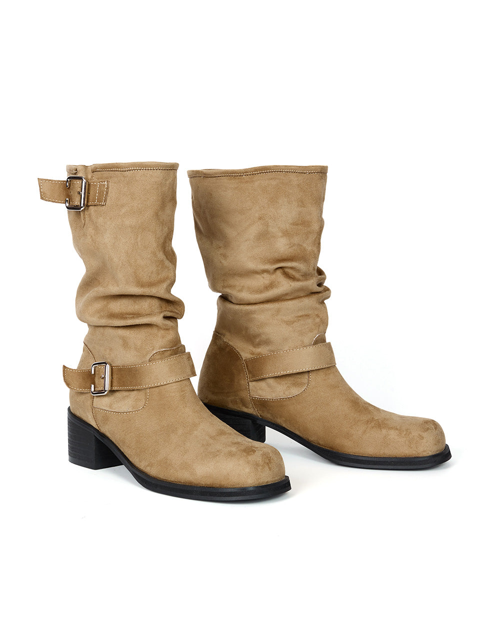 AR-3368 Two Buckle Shirring Middle Boots