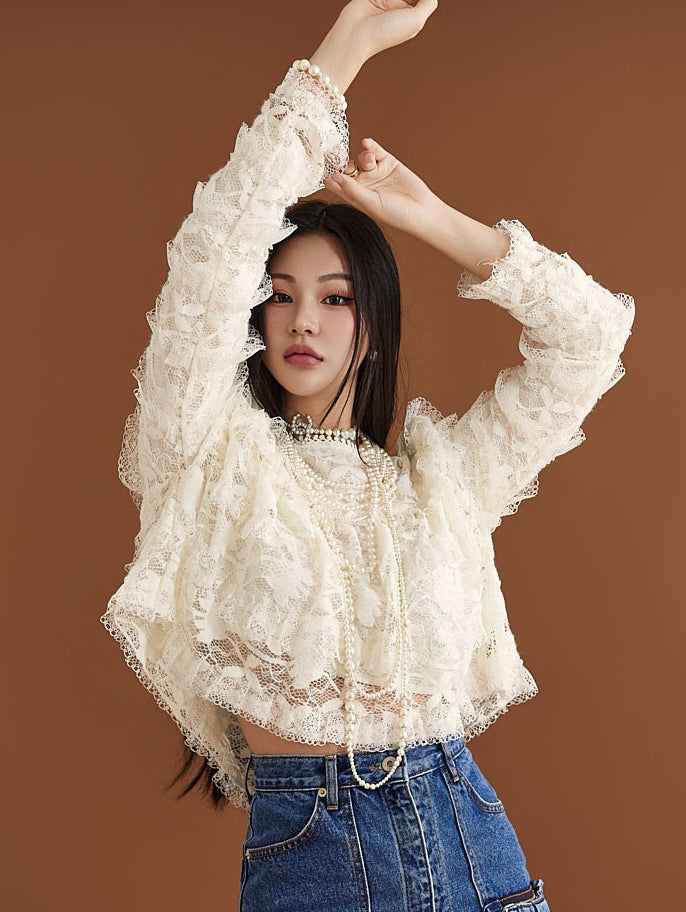 B2897 Lace Tiered Blouse