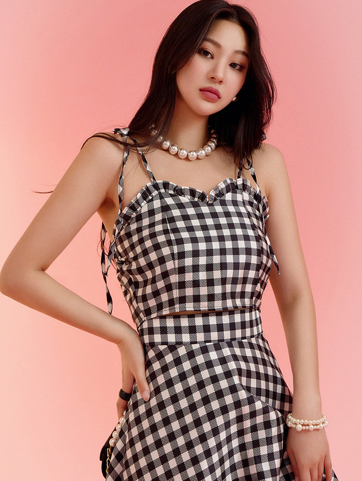 E3036 Gingham Check Frill Crop Bustier