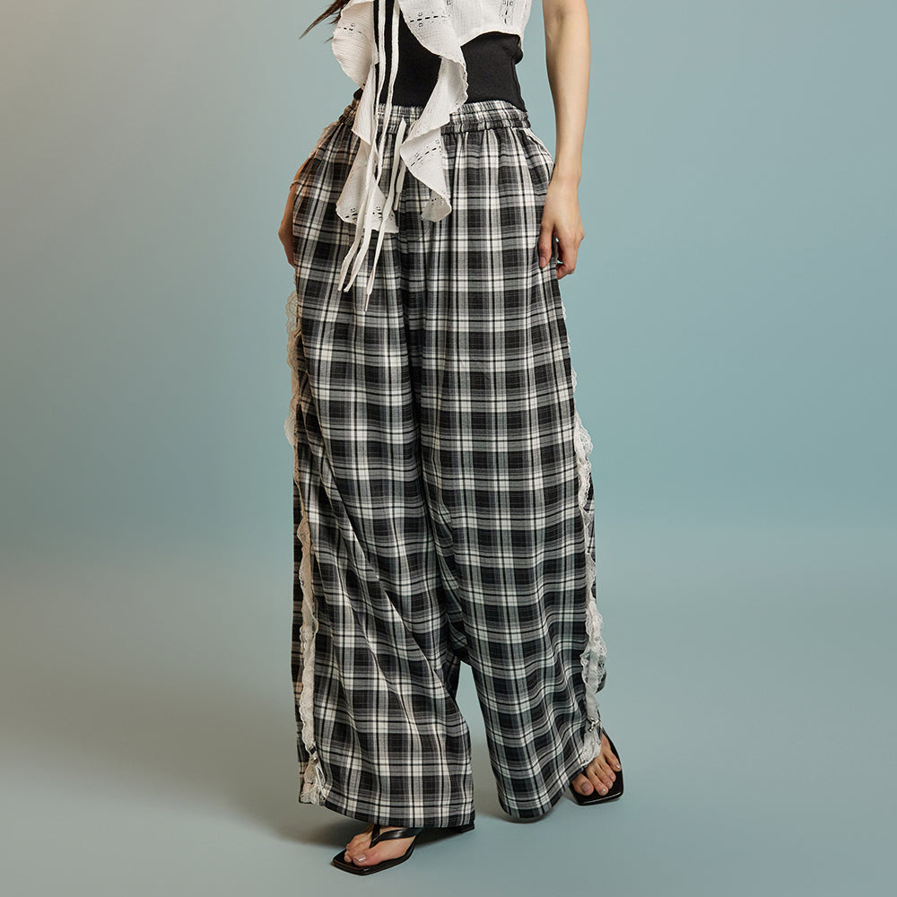 P3505 Lace Check Patterned Pants