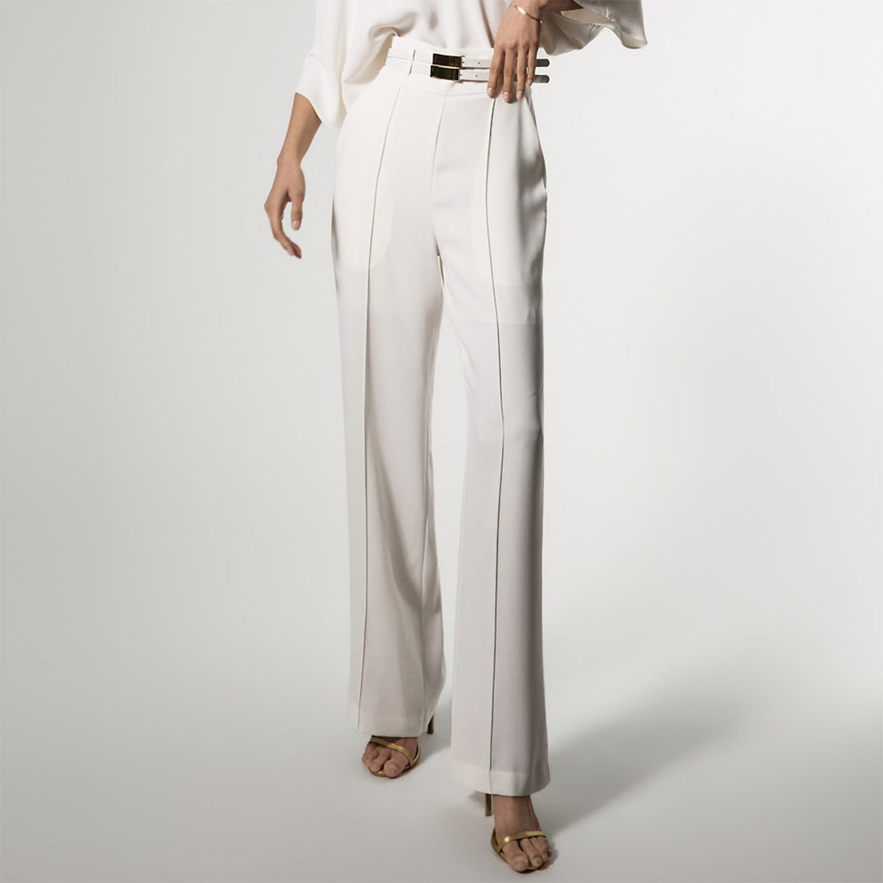 P3784 裥褶带腰带长裤