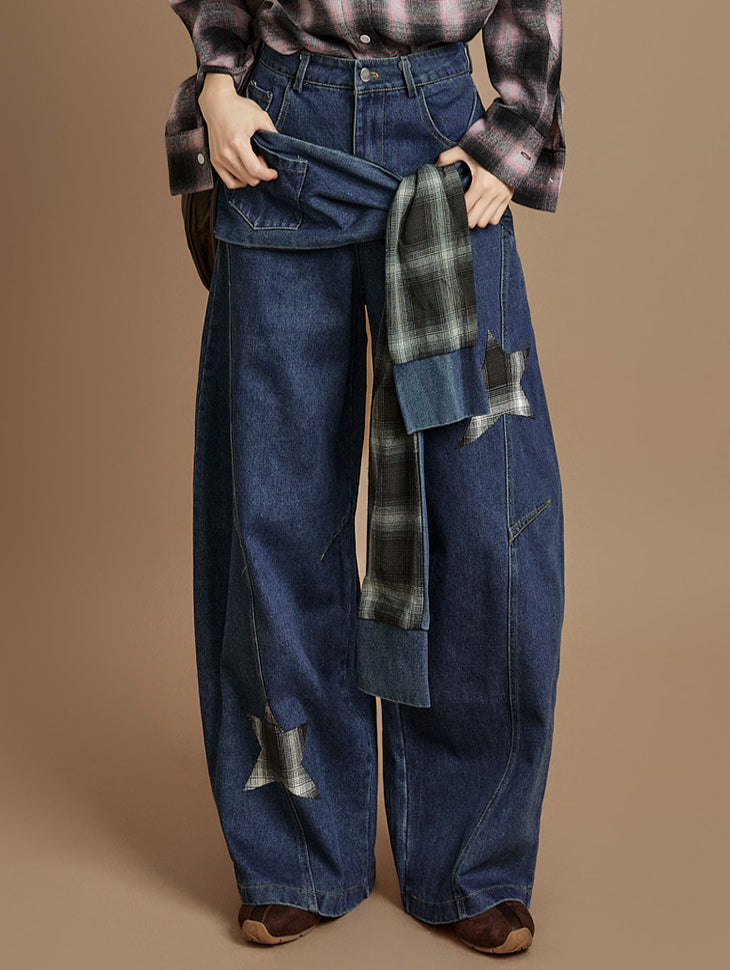 PJ614 Check Wide Jeans