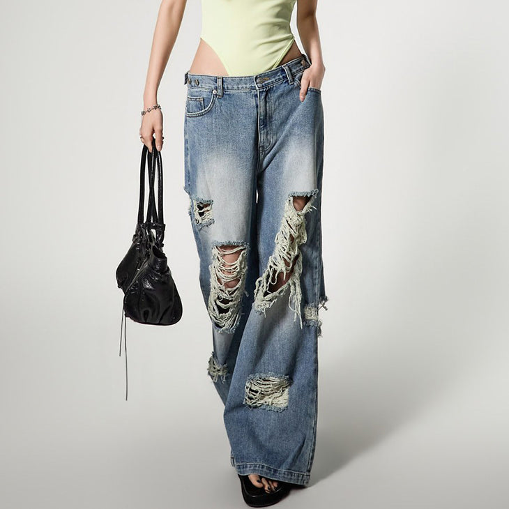 PJ645 Distressed Wide Jeans
