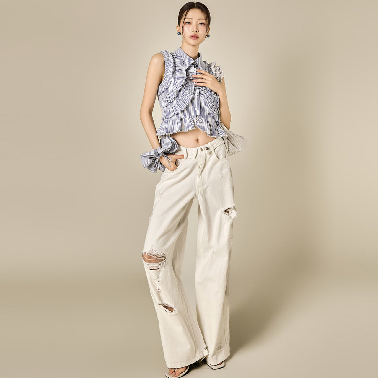 PJ660 Damaged Wide Pants