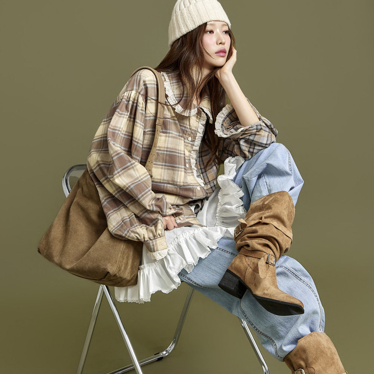 S808 Check Lace Shirts