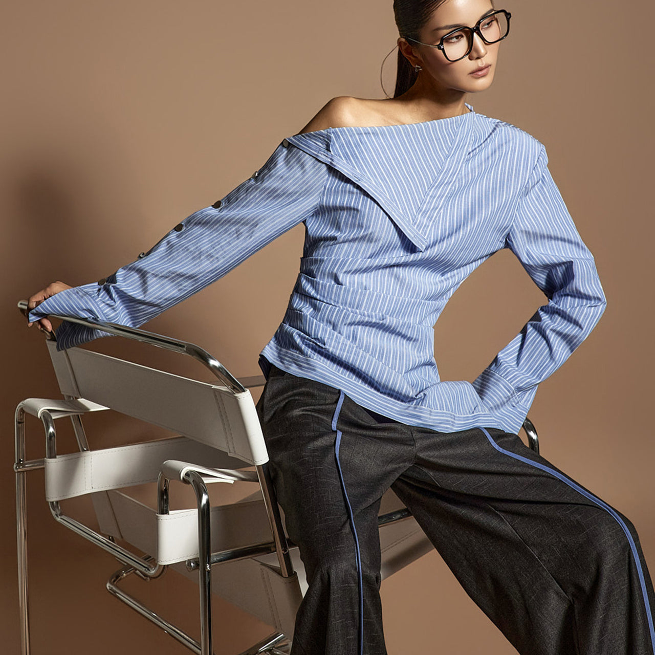 S9033 Stripe Shirring Shirts