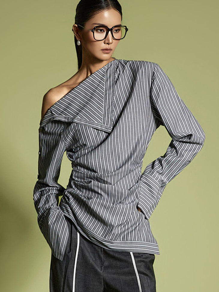S9033 Stripe Shirring Shirts